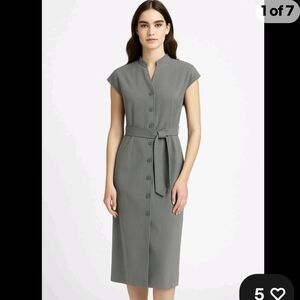 Calvin Klein Size 8 Charcoal Gray Button-Down Dress